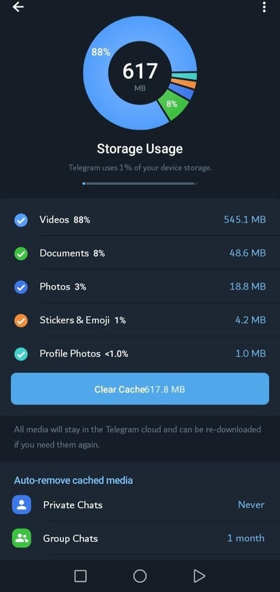 پاک کردن اتوماتیک کش تلگرام