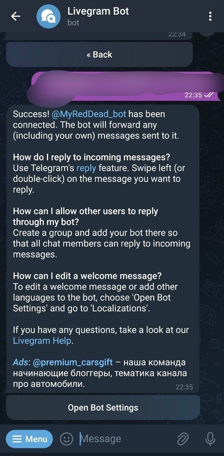 آموزش اتصال Livegrambot به ربات تلگرام