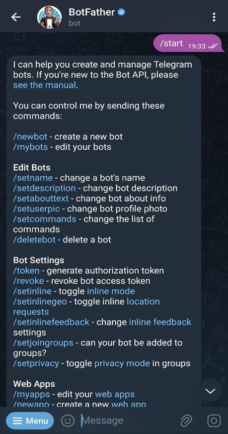 ساخت ربات تلگرام با استفاده از ربات botfather